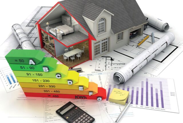 image of energy ratings, house vector and SAP assessment papers